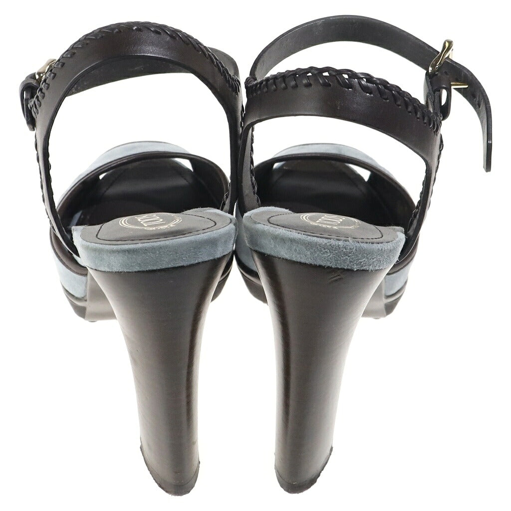 TOD'S(トッズ) スエード ヒールパンプス レザーストラップ グレー/ブラック レディース