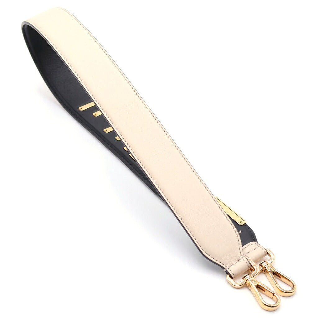 FENDI(フェンディ) ショルダーストラップ ユー ロゴ ゴールド金具 レザー ベージュ/ブラック