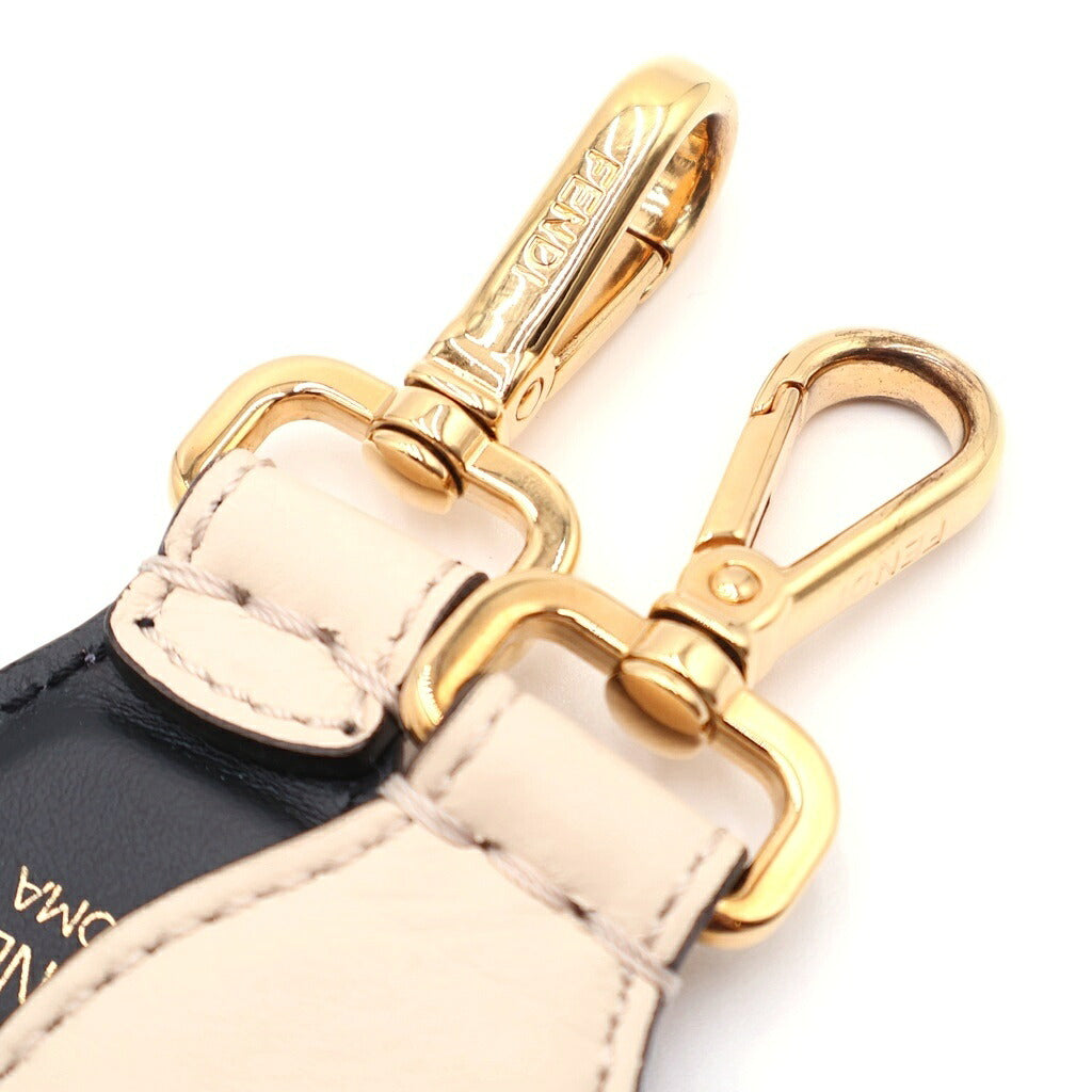FENDI(フェンディ) ショルダーストラップ ユー ロゴ ゴールド金具 レザー ベージュ/ブラック