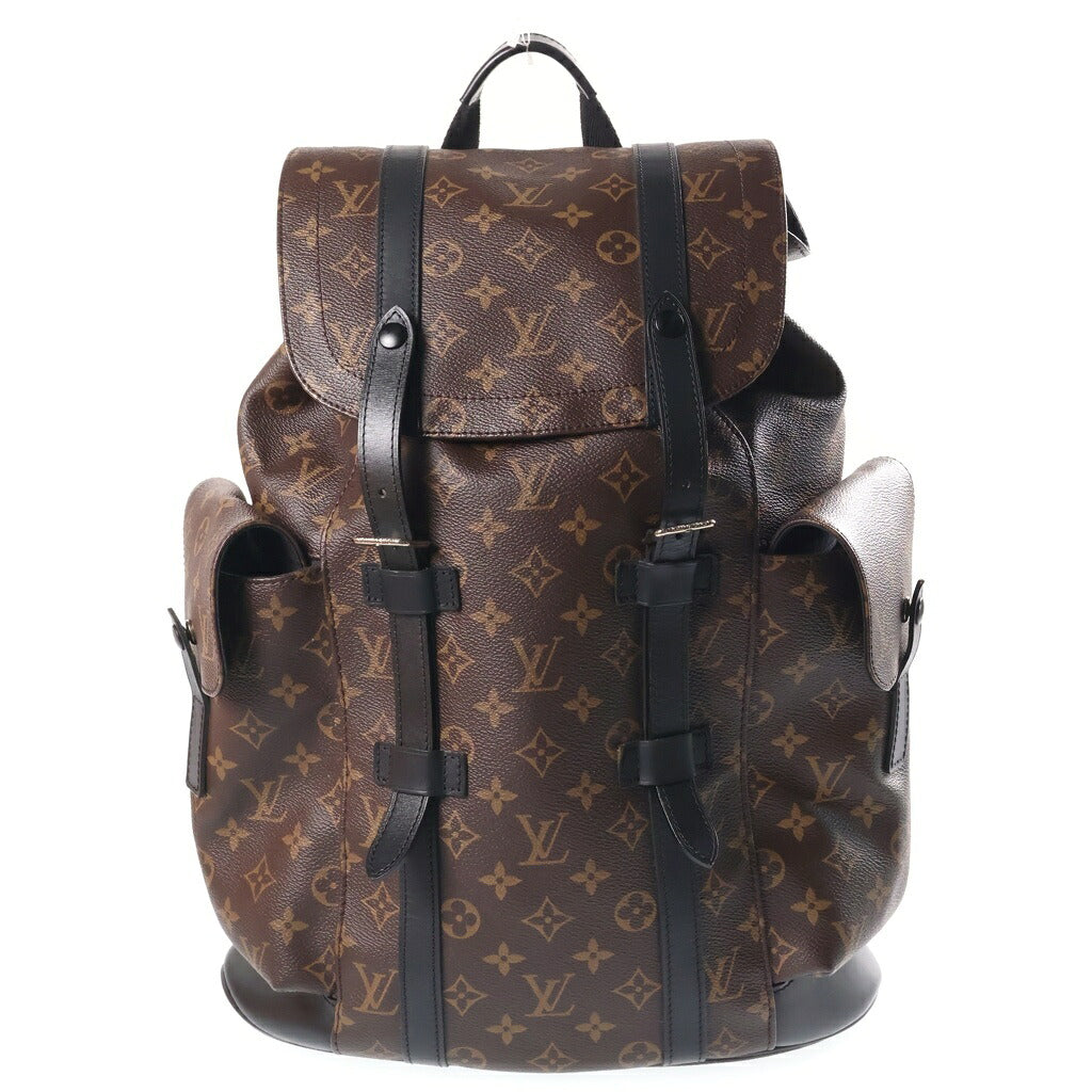 LOUIS VUITTON(ルイヴィトン) モノグラムマカサー クリストファーMM リュックサック バックパック ブラウン×ブラック レザー×PVC M43735 ゴールド金具