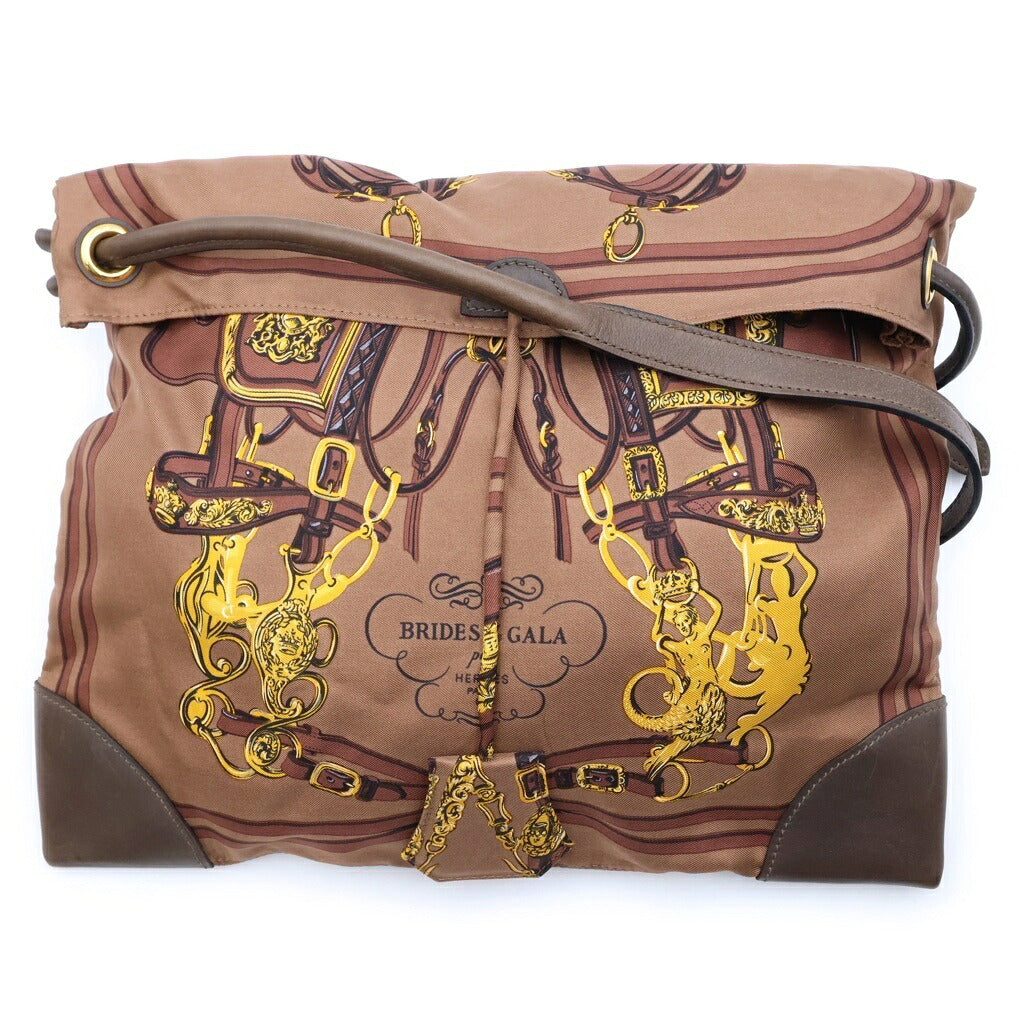 HERMES(エルメス) シルキーシティPM BRIDES de GALA ショルダーバッグ ブラウン レザー×シルク □M刻印 ゴールド金具