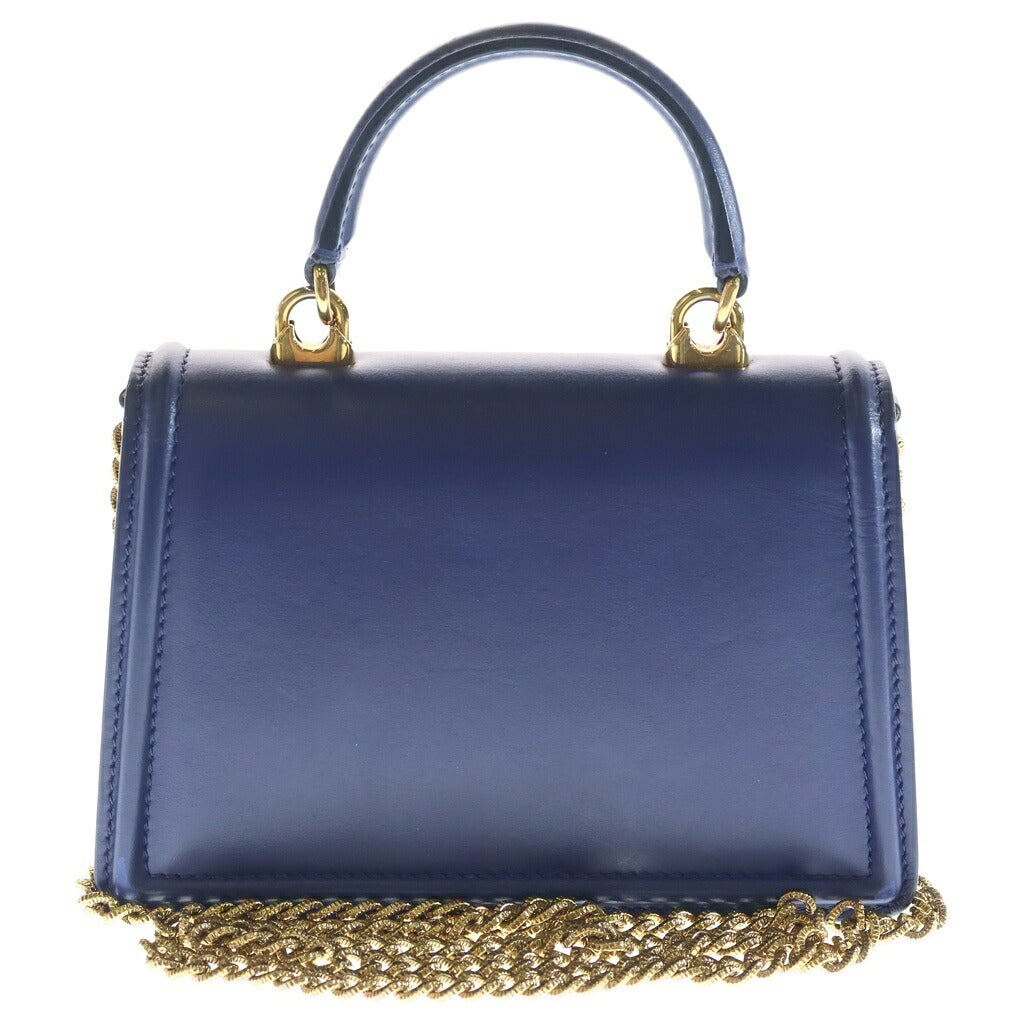 DOLCE & GABBANA(ドルチェアンドガッバーナ) ディヴォーション 2WAYハンドバッグ チェーンショルダーバッグ ブルー レザー ゴールド金具