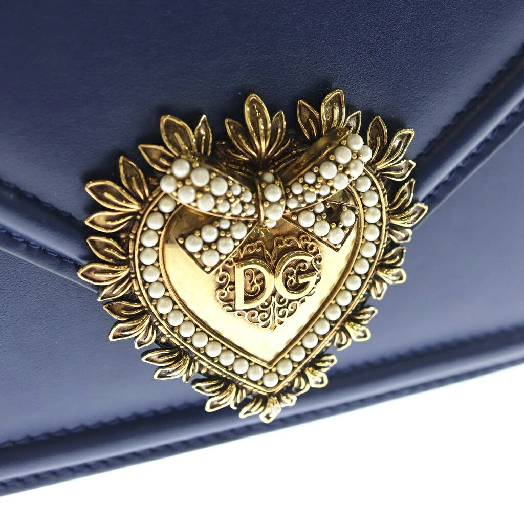 DOLCE & GABBANA(ドルチェアンドガッバーナ) ディヴォーション 2WAYハンドバッグ チェーンショルダーバッグ ブルー レザー ゴールド金具