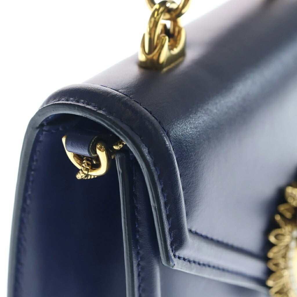 DOLCE & GABBANA(ドルチェアンドガッバーナ) ディヴォーション 2WAYハンドバッグ チェーンショルダーバッグ ブルー レザー ゴールド金具