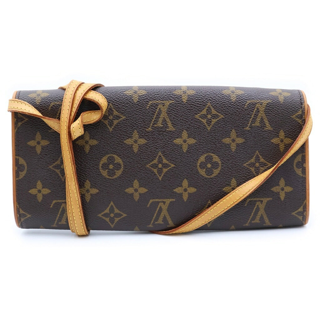LOUIS VUITTON(ルイヴィトン) モノグラム ポシェットツインGM ショルダーバッグ ブラウン レザー×PVC M51852 ゴールド金具