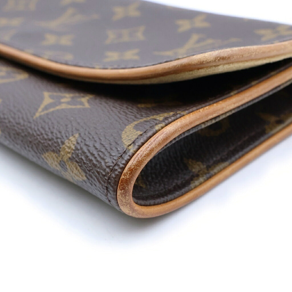 LOUIS VUITTON(ルイヴィトン) モノグラム ポシェットツインGM ショルダーバッグ ブラウン レザー×PVC M51852 ゴールド金具