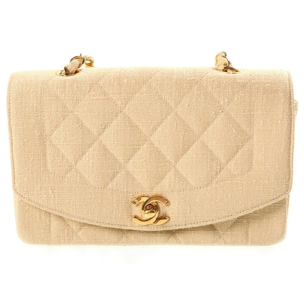 CHANEL(シャネル) ダイアナ22 マトラッセ リネン Sフラップ Sチェーン ショルダーバッグ ベージュ 2番台