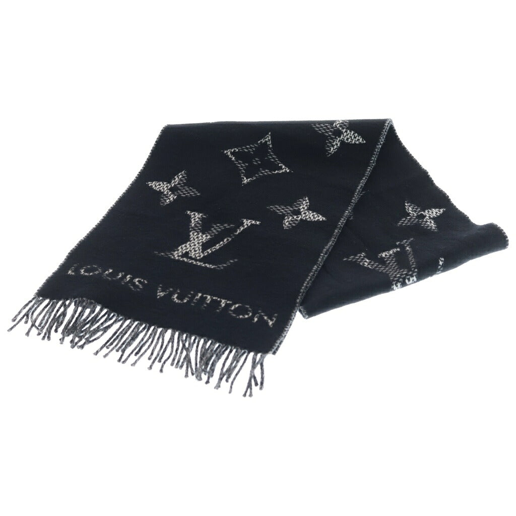 LOUIS VUITTON(ルイヴィトン) モノグラム チェック エシャルプ ウール フリンジ マフラー ブラック M96951