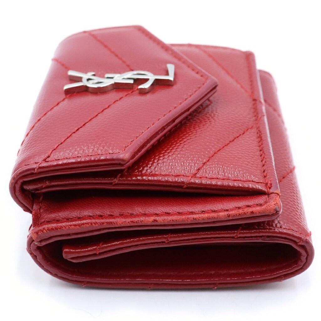 SAINT LAURENT PARIS(サンローランパリ) タイニーウォレット 三つ折り財布 コンパクトウォレット レッド レザー 505118 シルバー金具
