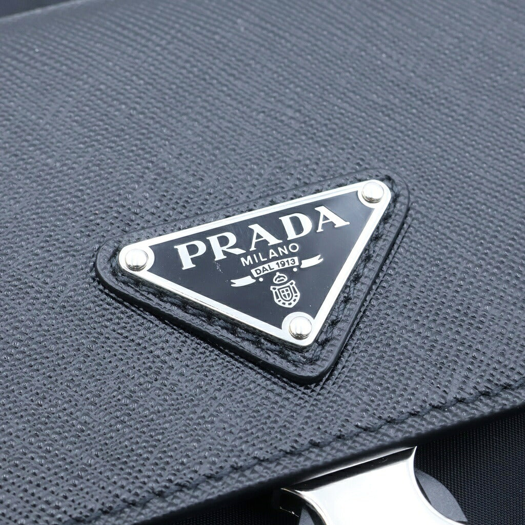 PRADA(プラダ) トライアングルロゴ ショルダーバッグ ブラック サフィアーノ×リナイロン 2VH160 シルバー金具