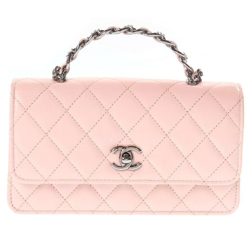 CHANEL(シャネル) トップハンドル チェーン フォンケース ショルダーバッグ ピンク ラムスキン シリアルシール AP3642 ガンメタ金具