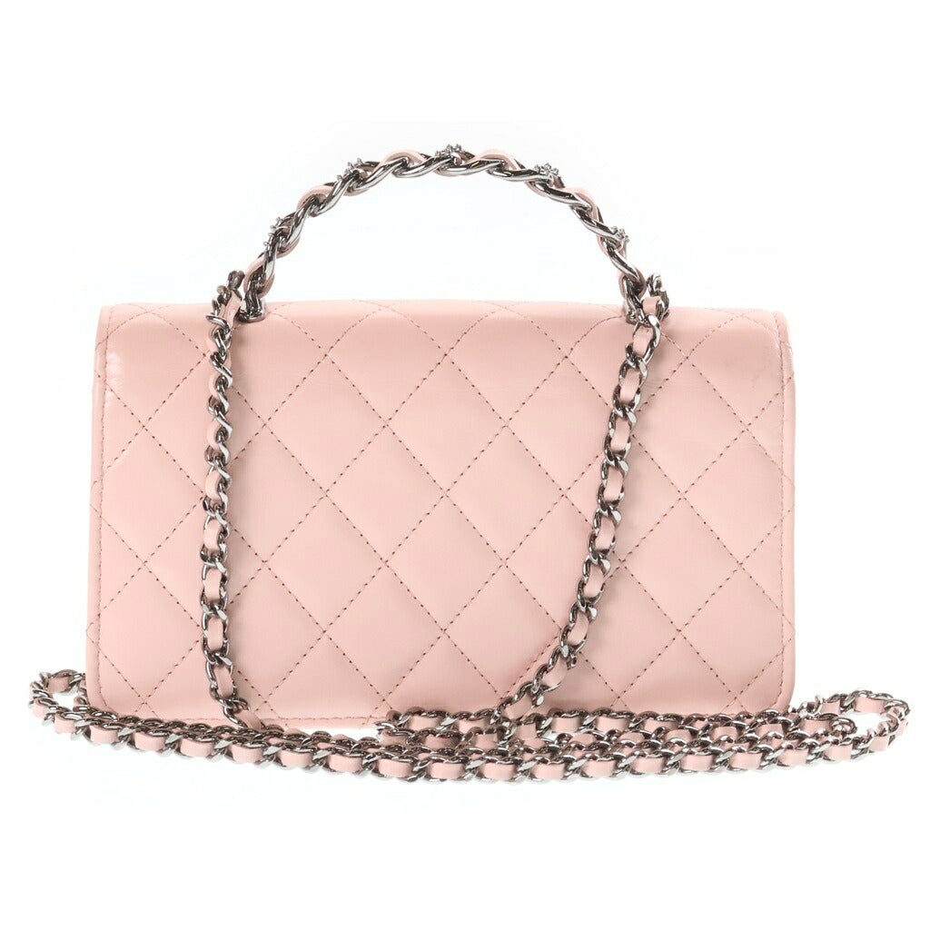 CHANEL(シャネル) トップハンドル チェーン フォンケース ショルダーバッグ ピンク ラムスキン シリアルシール AP3642 ガンメタ金具