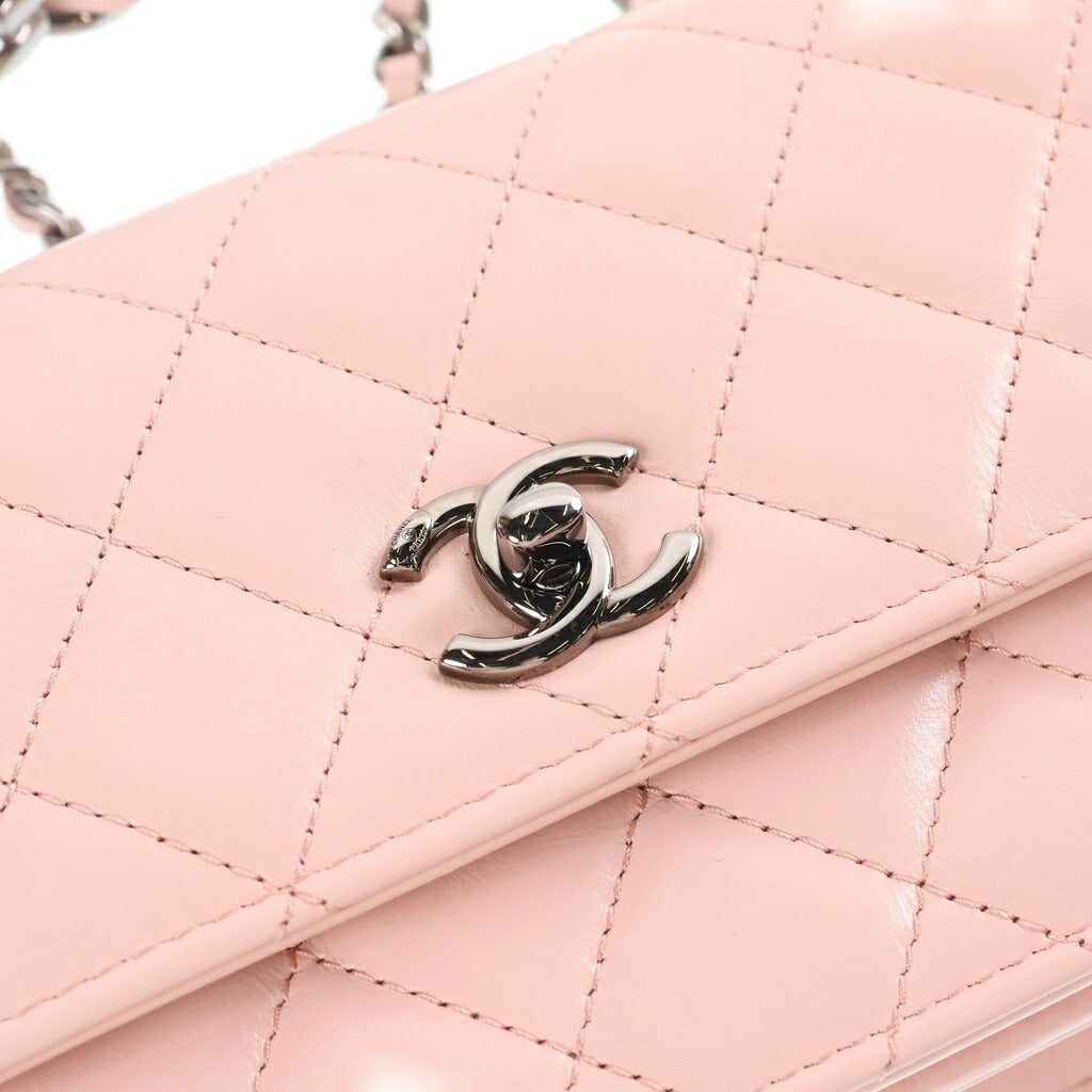 CHANEL(シャネル) トップハンドル チェーン フォンケース ショルダーバッグ ピンク ラムスキン シリアルシール AP3642 ガンメタ金具