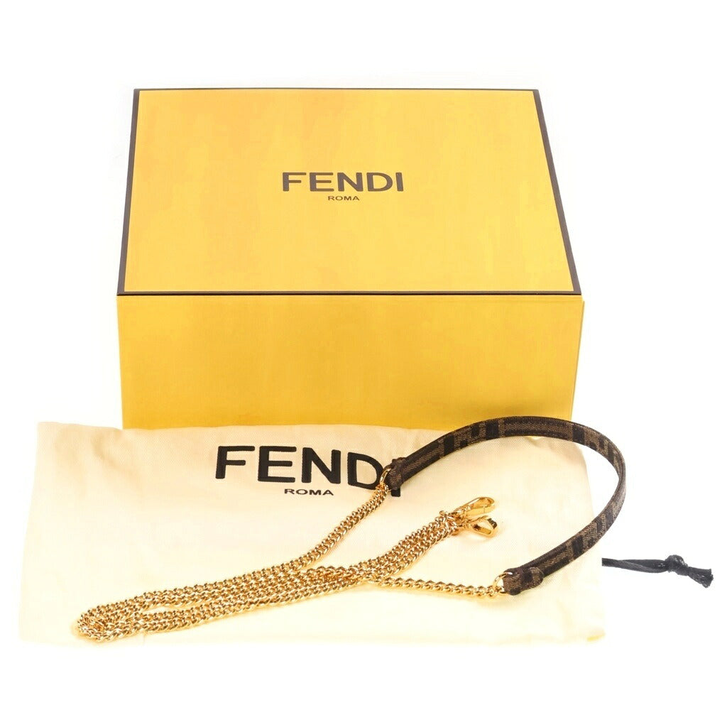FENDI(フェンディ) ズッカ チェーン マンマバケット ショルダーバッグ ブラウン キャンバス ゴールド金具
