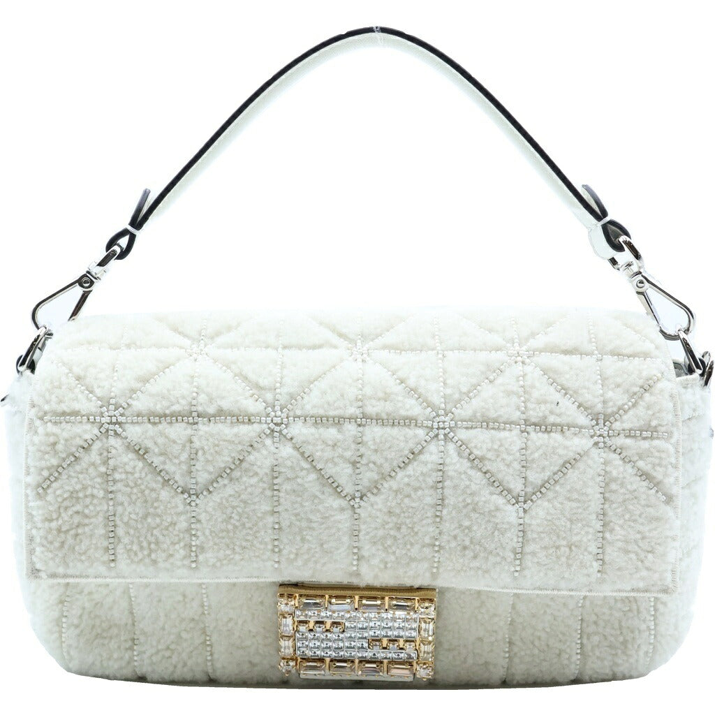 FENDI(フェンディ) マンマバケット ワンショルダーバッグ ビーズ ボア アイボリー 8BR706 シルバー金具
