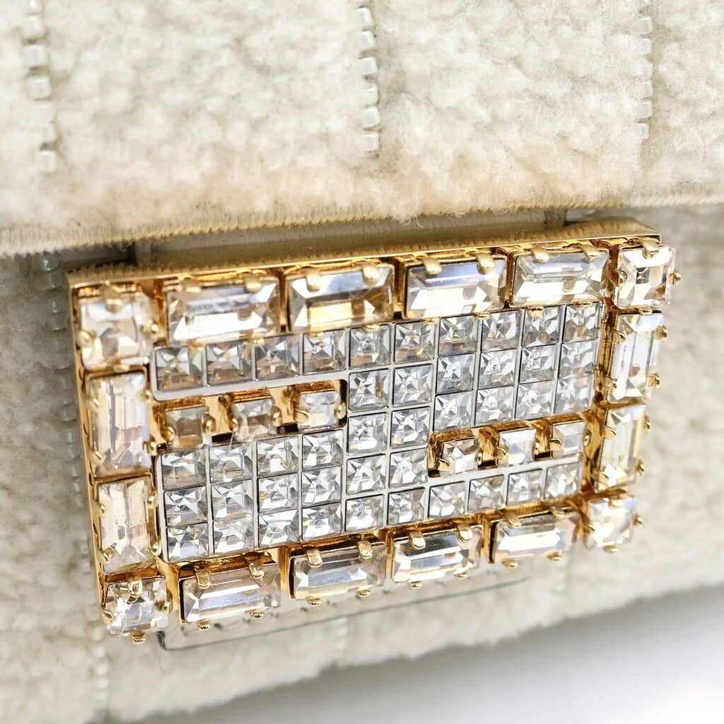 FENDI(フェンディ) マンマバケット ワンショルダーバッグ ビーズ ボア アイボリー 8BR706 シルバー金具