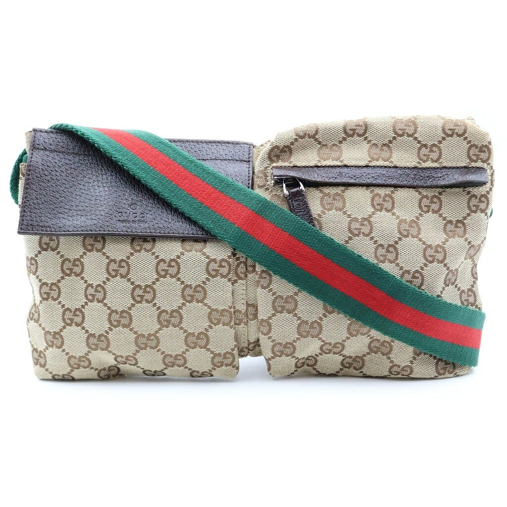 GUCCI(グッチ) GGキャンバス ウエストバッグ ショルダーバッグ ベージュ ブラウン キャンバス×レザー 28566 シルバー金具