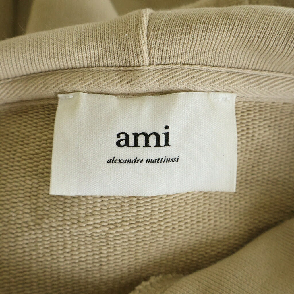 ami paris(アミパリス) ロゴ パーカー ハート刺繍 フーディ プルオーバー 長袖 コットン ベージュ
