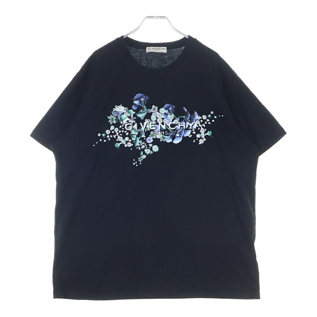 GIVENCHY(ジバンシィ) フローラル ロゴプリント クルーネック 半袖Tシャツ カットソー ブラック