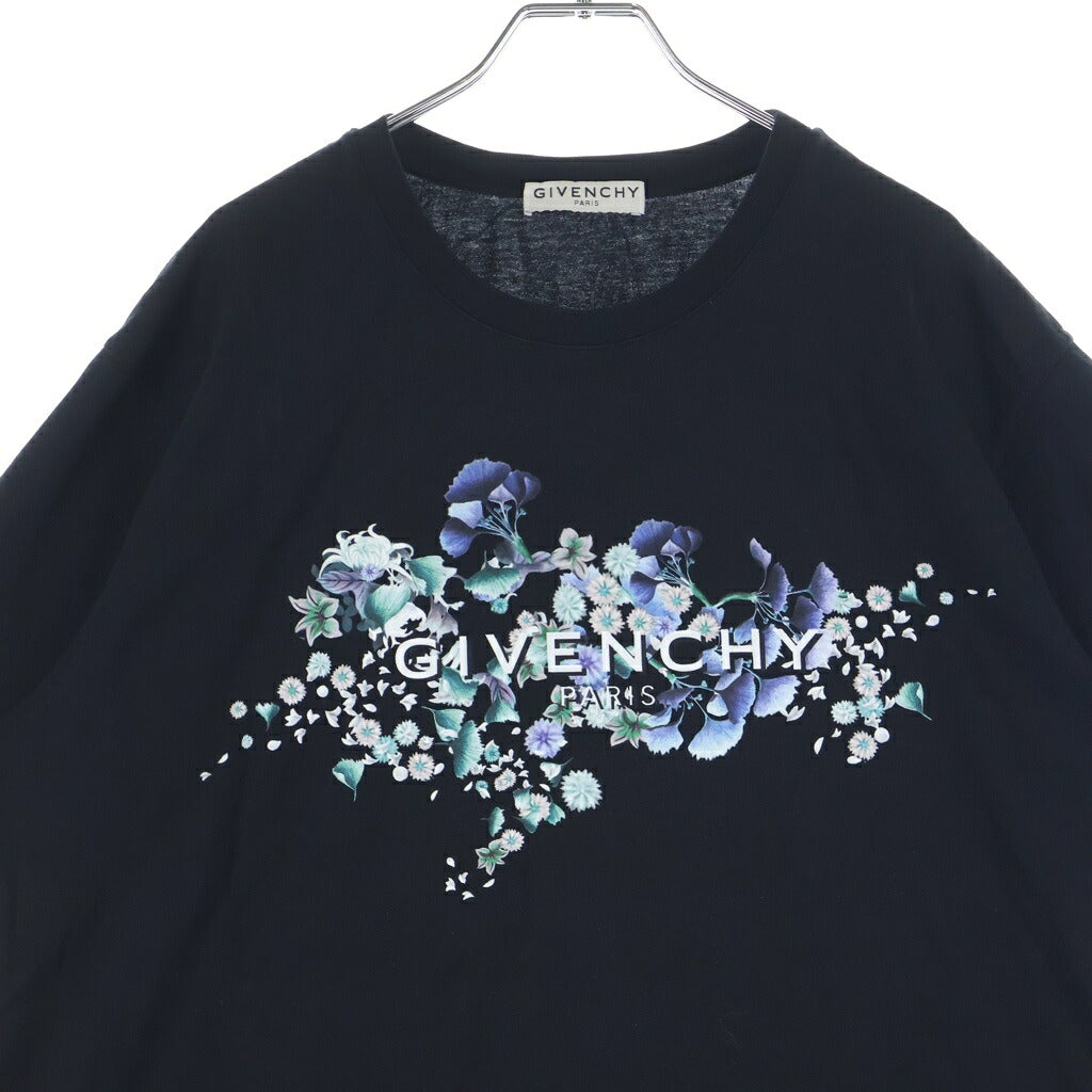 GIVENCHY(ジバンシィ) フローラル ロゴプリント クルーネック 半袖Tシャツ カットソー ブラック