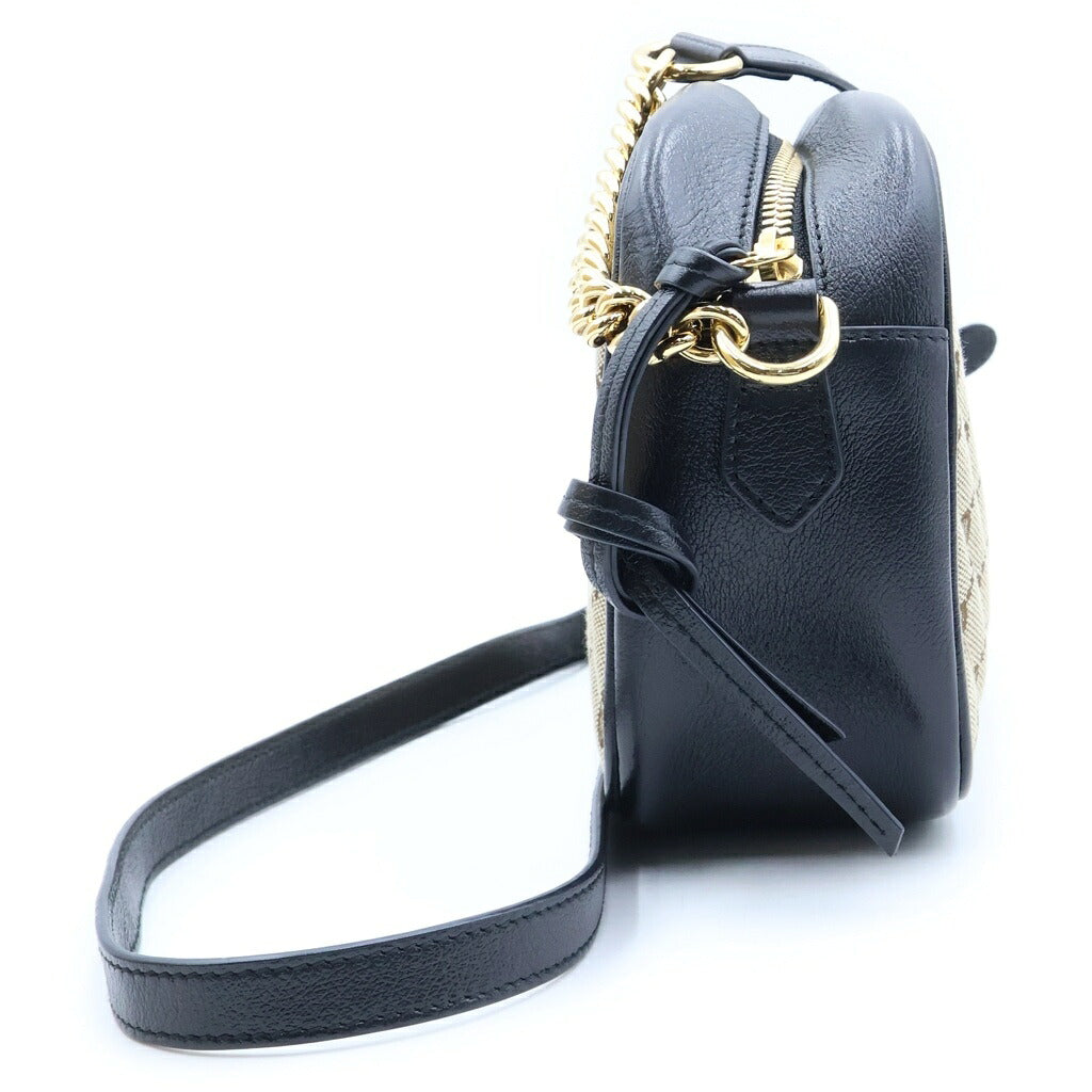 GUCCI(グッチ) GGマーモント ショルダーバッグ ベージュ×ブラック キャンバス×レザー 447632 ゴールド金具