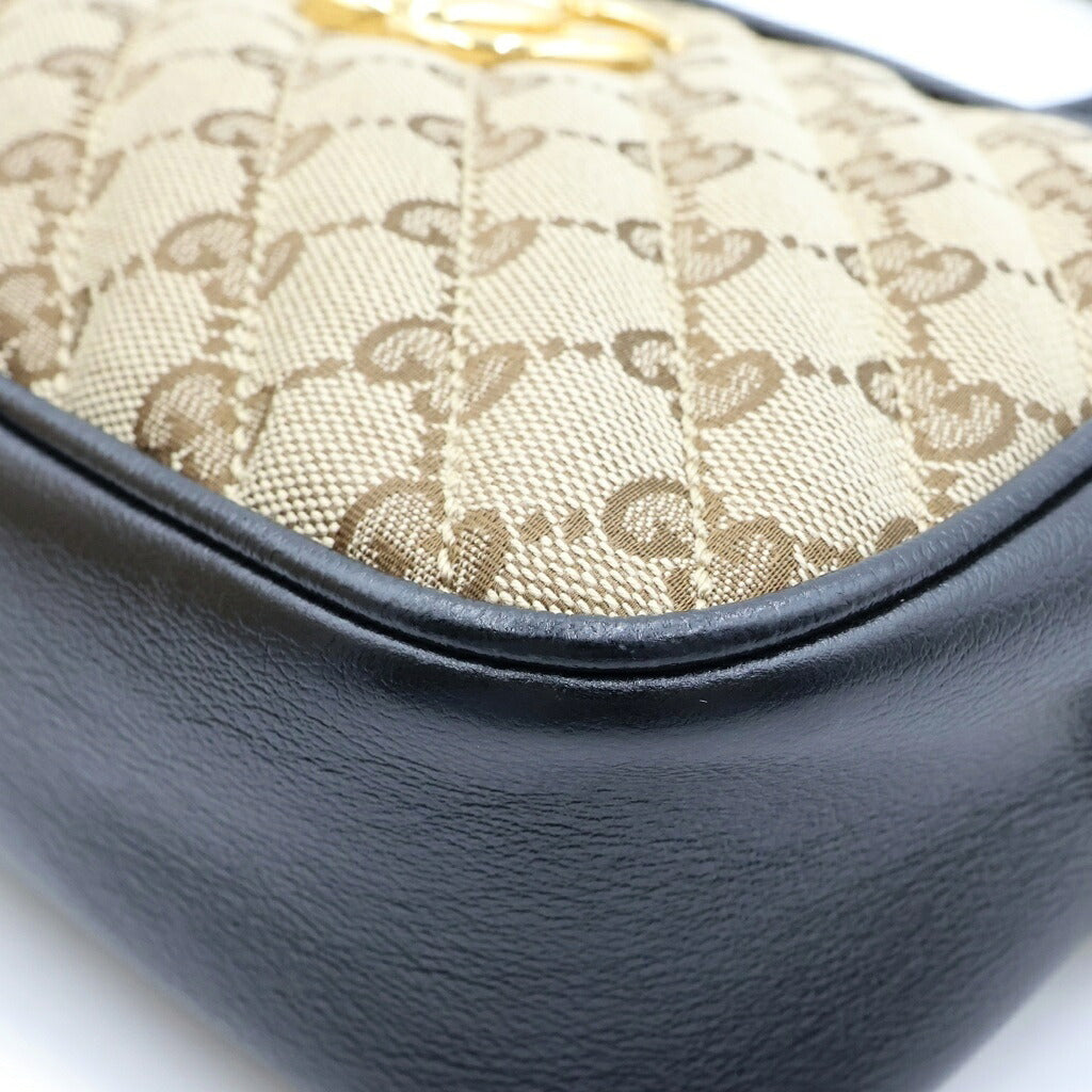 GUCCI(グッチ) GGマーモント ショルダーバッグ ベージュ×ブラック キャンバス×レザー 447632 ゴールド金具