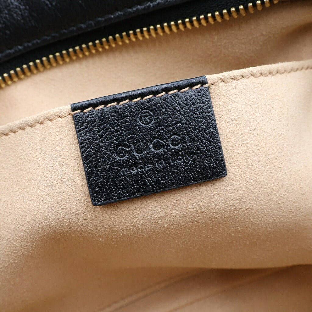 GUCCI(グッチ) GGマーモント ショルダーバッグ ベージュ×ブラック キャンバス×レザー 447632 ゴールド金具