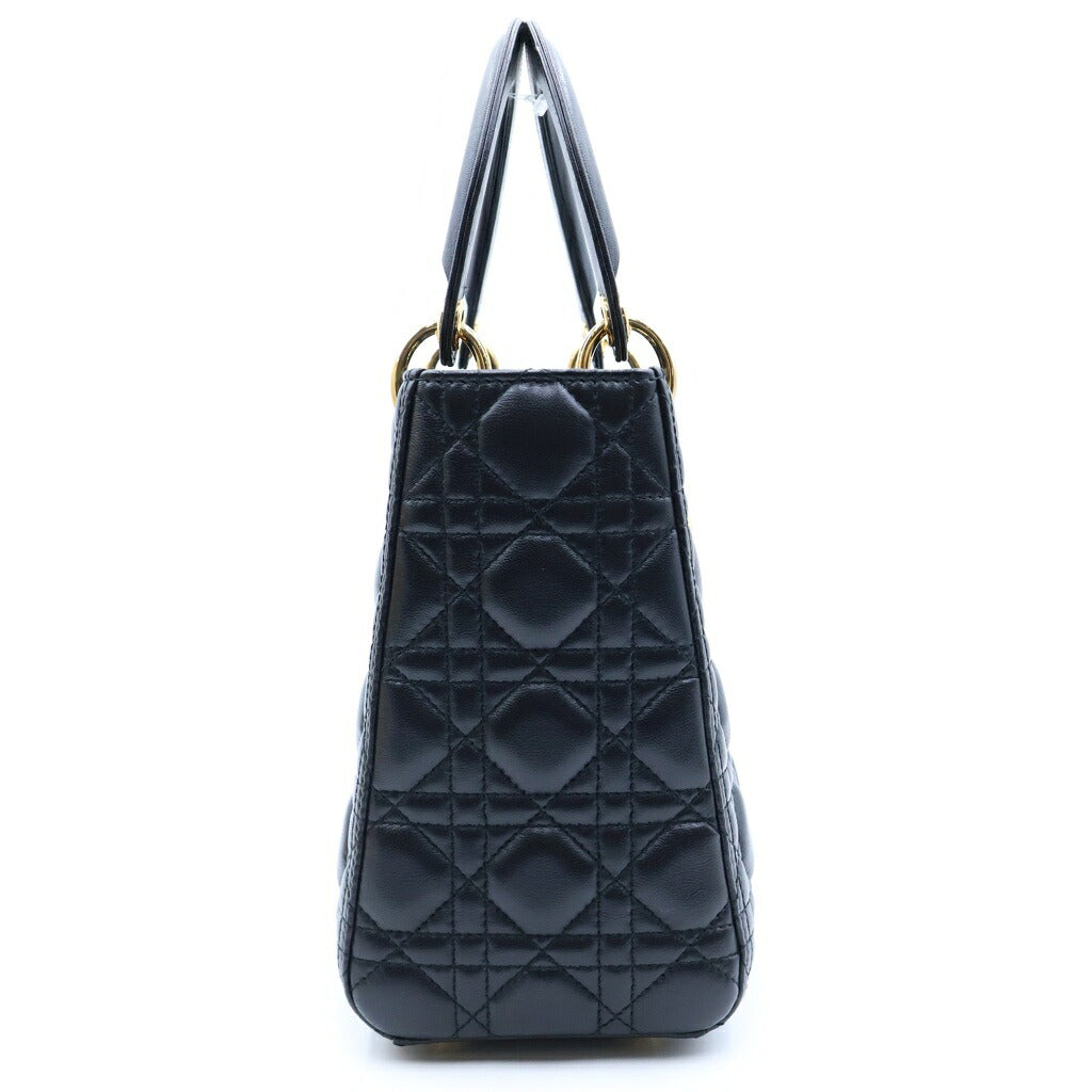 Christian Dior(クリスチャンディオール) レディーディオール ミディアム ハンドバッグ ショルダーバッグ 2way ゴールド金具 カナージュ ブラック