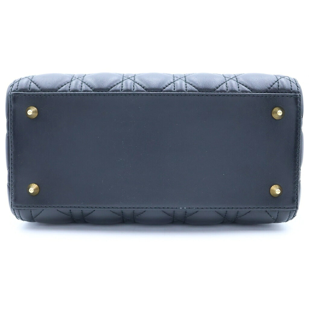 Christian Dior(クリスチャンディオール) レディーディオール ミディアム ハンドバッグ ショルダーバッグ 2way ゴールド金具 カナージュ ブラック