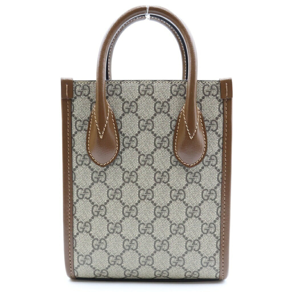 GUCCI(グッチ) インターロッキングG 2WAYハンドバッグ ショルダーバッグ ブラウン×ベージュ レザー×PVC 671623 ゴールド金具