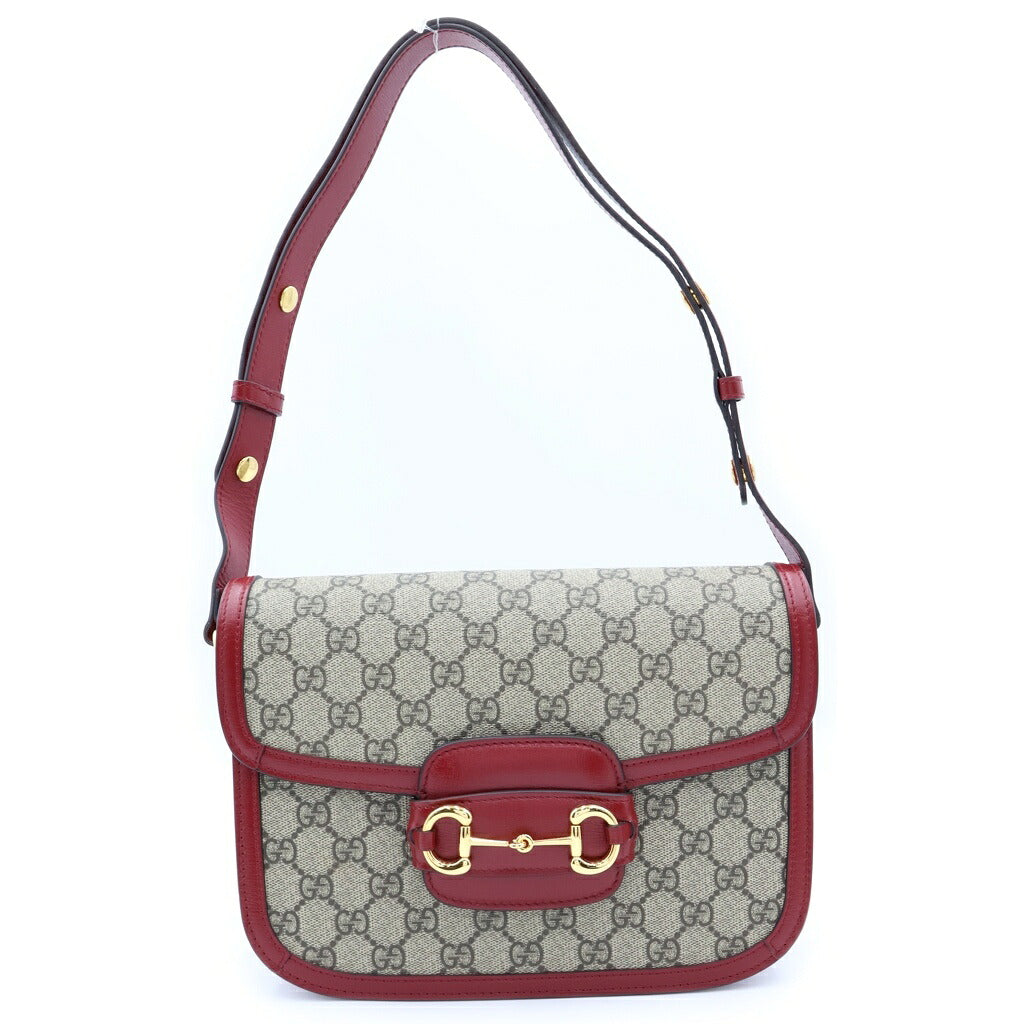 GUCCI(グッチ) GGスプリーム ホースビット 1955 2WAYハンドバッグ ショルダーバッグ ベージュ×レッド PVC×レザー 602204 ゴールド金具