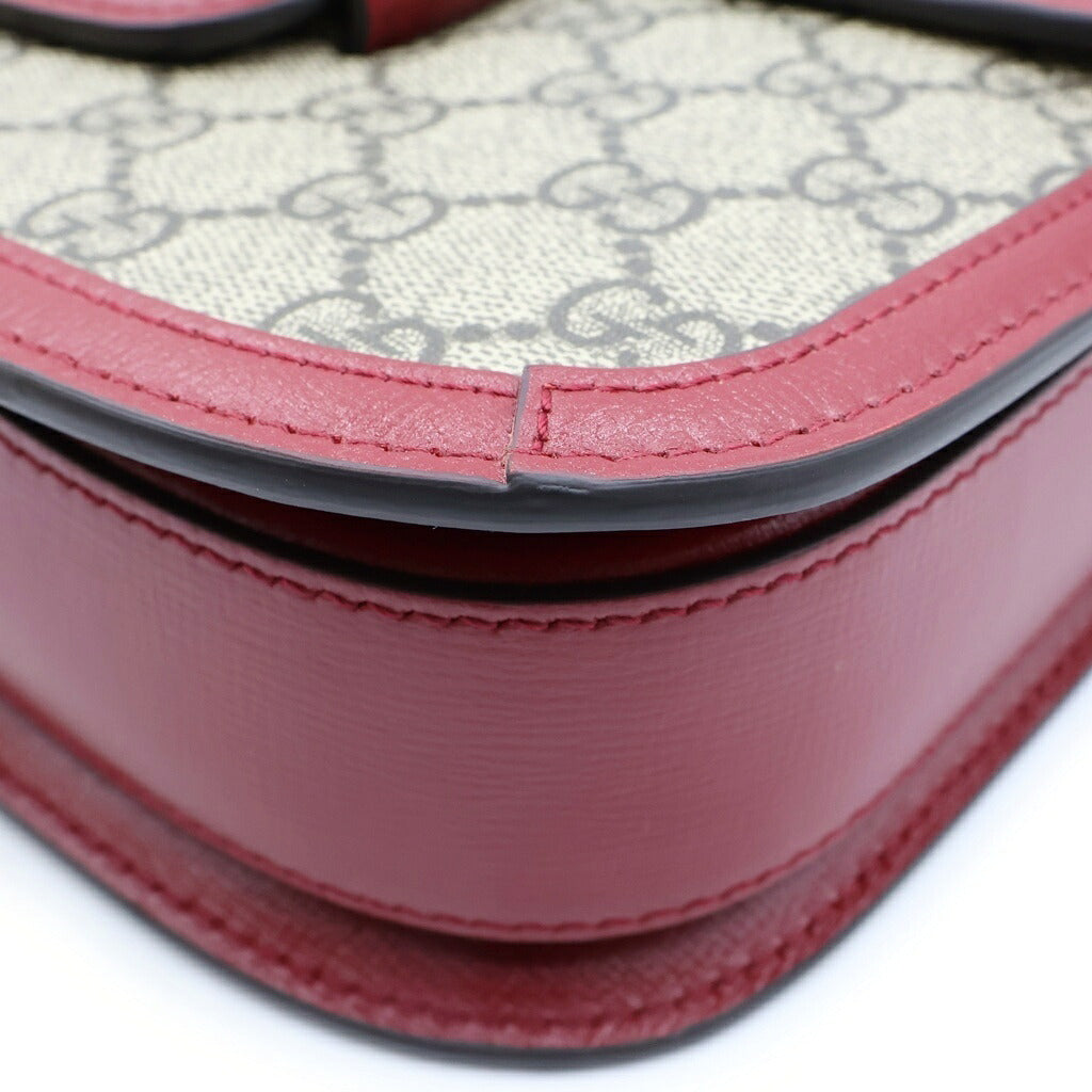 GUCCI(グッチ) GGスプリーム ホースビット 1955 2WAYハンドバッグ ショルダーバッグ ベージュ×レッド PVC×レザー 602204 ゴールド金具