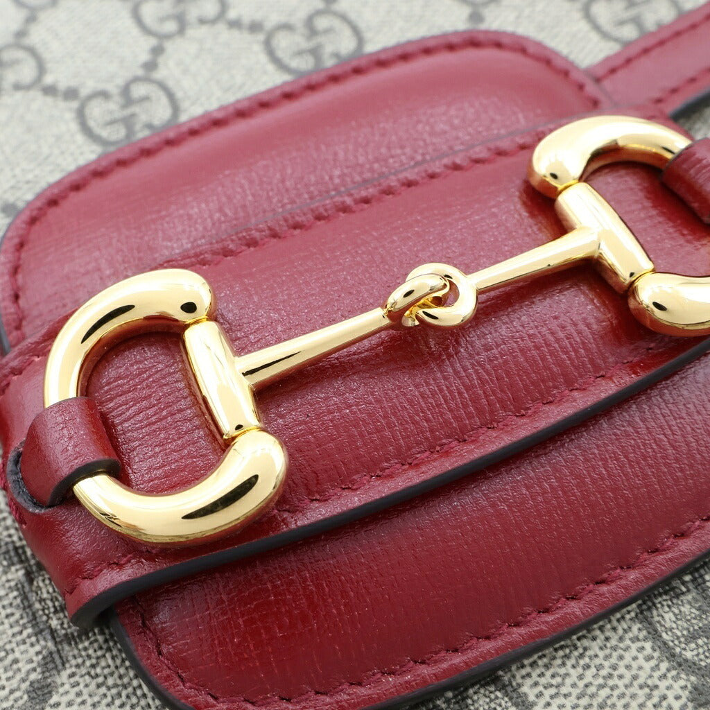 GUCCI(グッチ) GGスプリーム ホースビット 1955 2WAYハンドバッグ ショルダーバッグ ベージュ×レッド PVC×レザー 602204 ゴールド金具