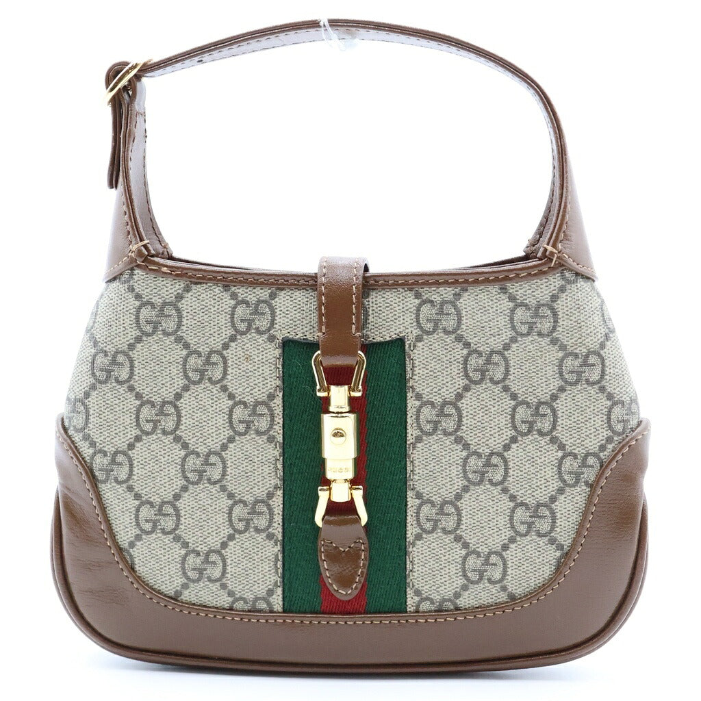 GUCCI(グッチ) GGスプリーム ジャッキー 1961 ミニ ホーボーバッグ ショルダーバッグ ブラウン×ベージュ レザー×PVC 637092 ゴールド金具