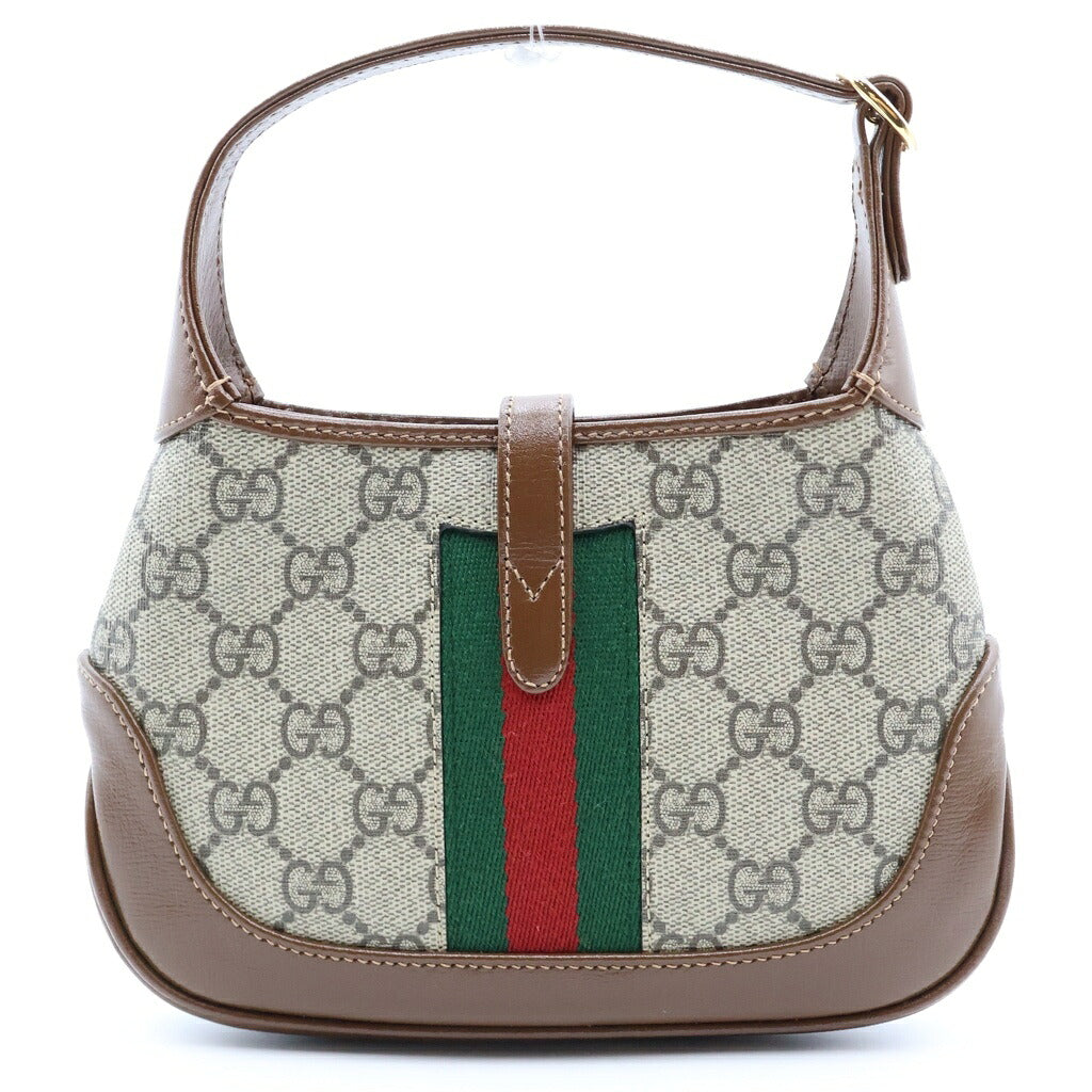 GUCCI(グッチ) GGスプリーム ジャッキー 1961 ミニ ホーボーバッグ ショルダーバッグ ブラウン×ベージュ レザー×PVC 637092 ゴールド金具