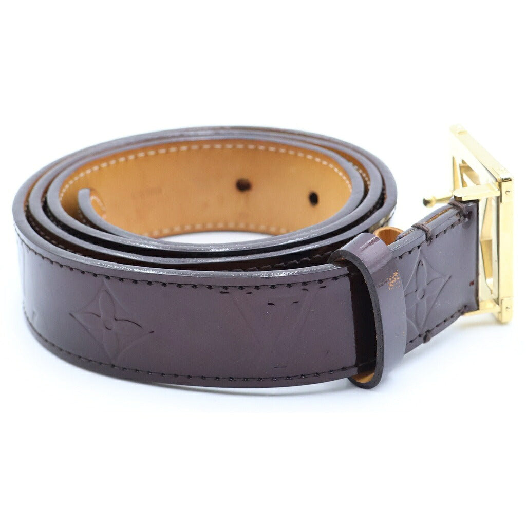 LOUIS VUITTON(ルイヴィトン) ヴェルニ サンチュール LVフレーム バックル レザーベルト ワインレッド ボルドー M6849 ゴールド金具