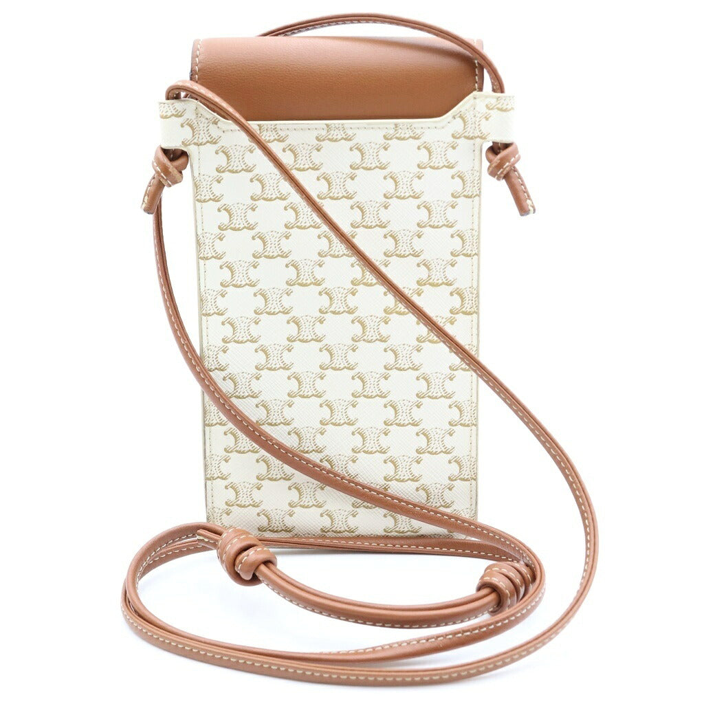 CELINE(セリーヌ) トリオンフ フォンポーチ ショルダーバッグ ブラウン×ホワイト PVC×レザー 10G332CQD.01TA