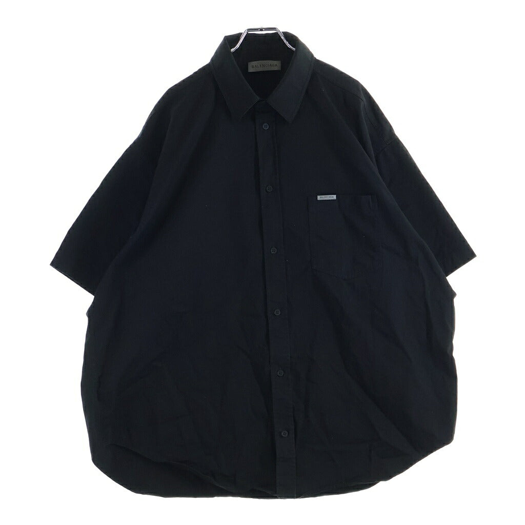 BALENCIAGA(バレンシアガ) バックテーピング ロゴプリント コットン 半袖シャツ ブラック 873355