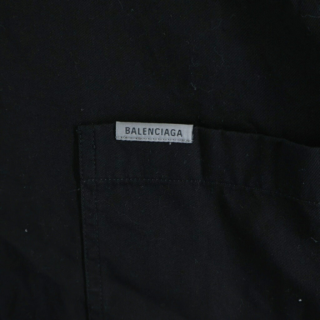 BALENCIAGA(バレンシアガ) バックテーピング ロゴプリント コットン 半袖シャツ ブラック 873355