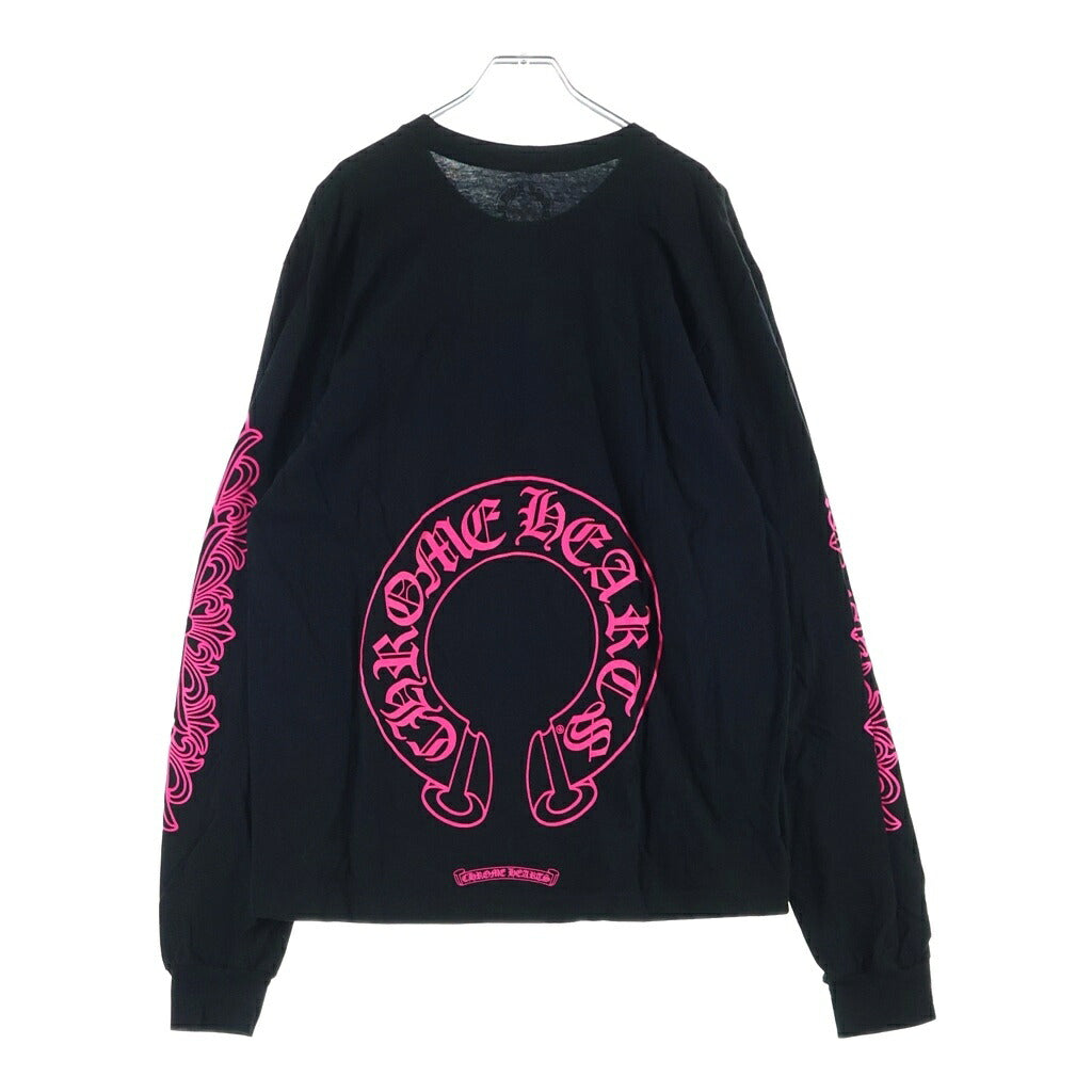 CHROME HEARTS(クロムハーツ) ホースシュー フローラルクロス プリント ロングスリーブ 長袖 ポケット Tシャツ カットソー ブラック/ピンク