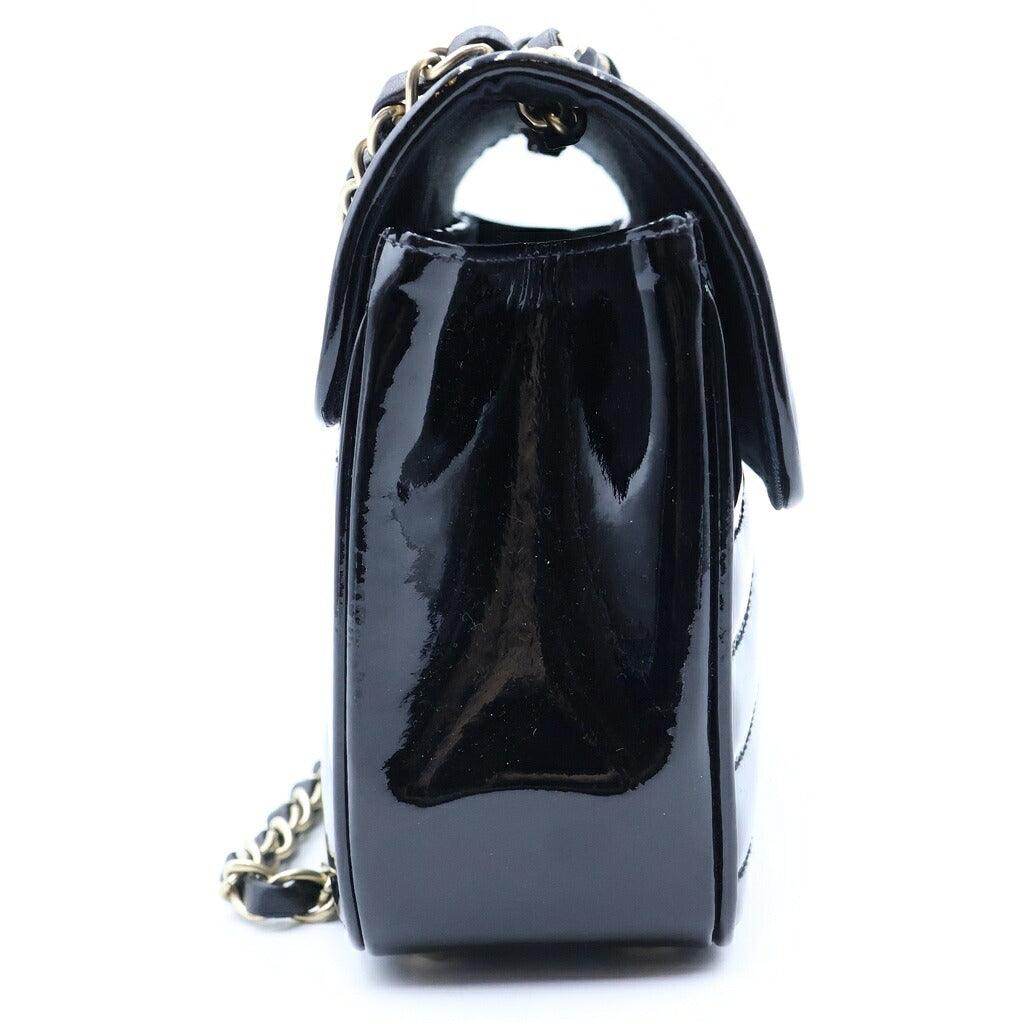 CHANEL(シャネル) Vステッチ チェーンショルダーバッグ ハンドバッグ ブラック パテントレザー ゴールド金具 シール有 8番台