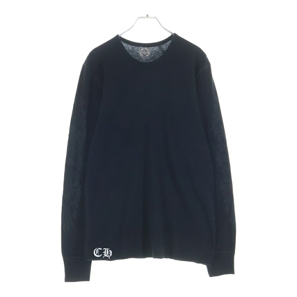 CHROME HEARTS(クロムハーツ) フローラルクロスプリント サーマル クルーネック ロングスリーブ 長袖Tシャツ カットソー ブラック