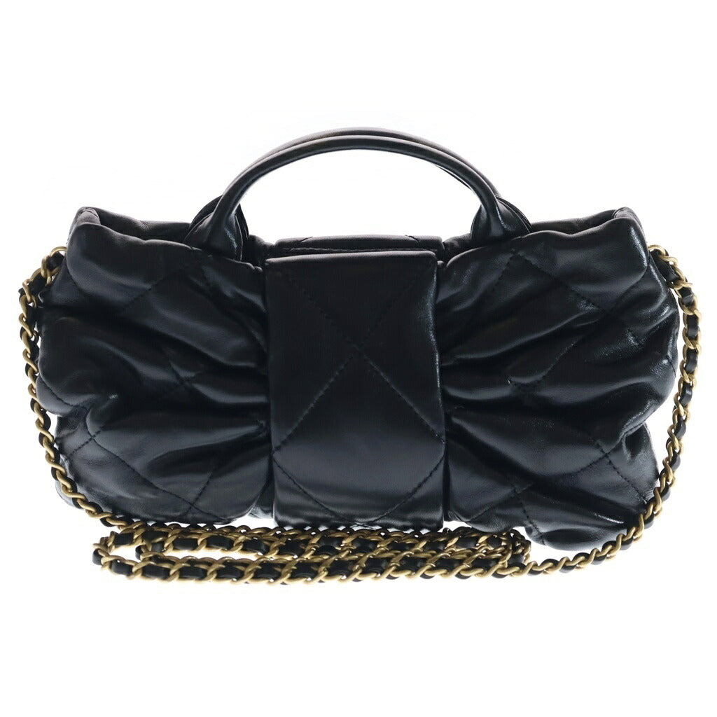 CHANEL(シャネル) マトラッセ ミニ ボウ チェーンショルダーバッグ ハンドバッグ 2WAY ブラック ラムスキン ゴールド金具 AS5849 プレート