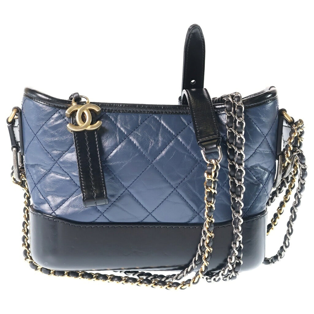 CHANEL(シャネル) ガブリエル ドゥ シャネル スモール ホーボーバッグ チェーンショルダーバッグ ブラック×ブルー カーフスキン 27番台 A91810 ゴールド×シルバー金具