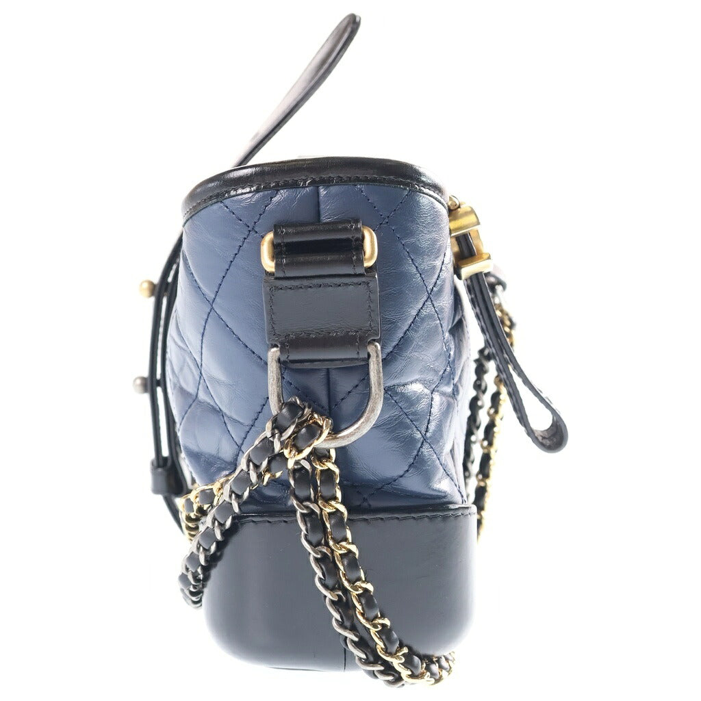 CHANEL(シャネル) ガブリエル ドゥ シャネル スモール ホーボーバッグ チェーンショルダーバッグ ブラック×ブルー カーフスキン 27番台 A91810 ゴールド×シルバー金具