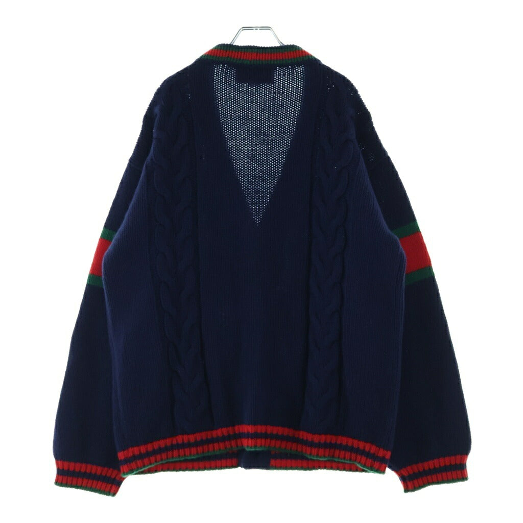 GUCCI(グッチ) オーバーサイズケーブルニットカーディガン ブルー×レッド×グリーン 497037