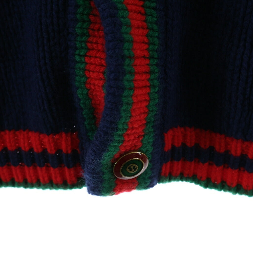 GUCCI(グッチ) オーバーサイズケーブルニットカーディガン ブルー×レッド×グリーン 497037
