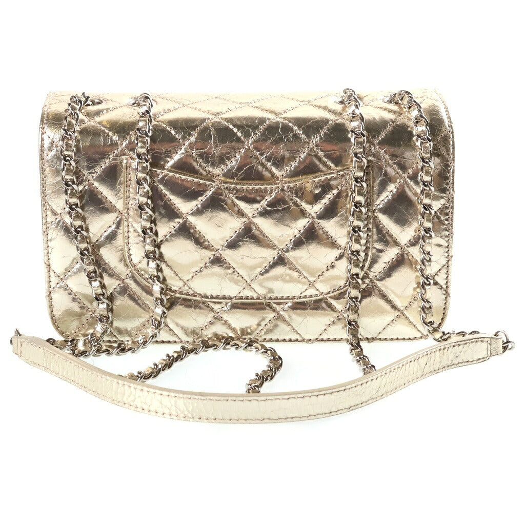 CHANEL(シャネル) ミニマトラッセ20 シングルフラップ ダブルチェーンショルダーバッグ メタリックゴールド カーフスキン シルバー金具 シール有 16番台