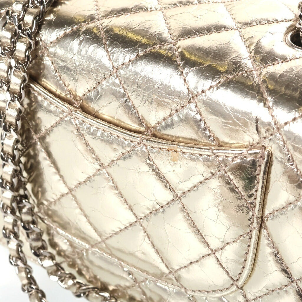 CHANEL(シャネル) ミニマトラッセ20 シングルフラップ ダブルチェーンショルダーバッグ メタリックゴールド カーフスキン シルバー金具 シール有 16番台