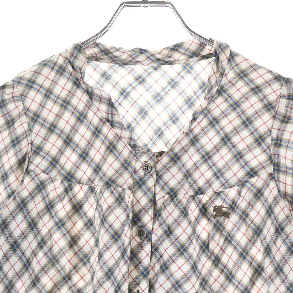 BURBERRY BLUE LABEL(バーバリーブルーレーベル) ブラウス 半袖 トップス リボンタイ ノバチェック コットン マルチカラー E1M14-415-02